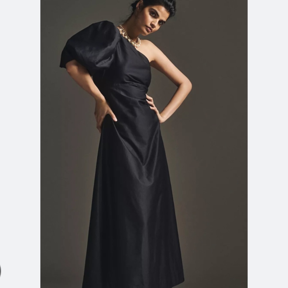 Anthropologie One-Shoulder Black Maxi Dress
